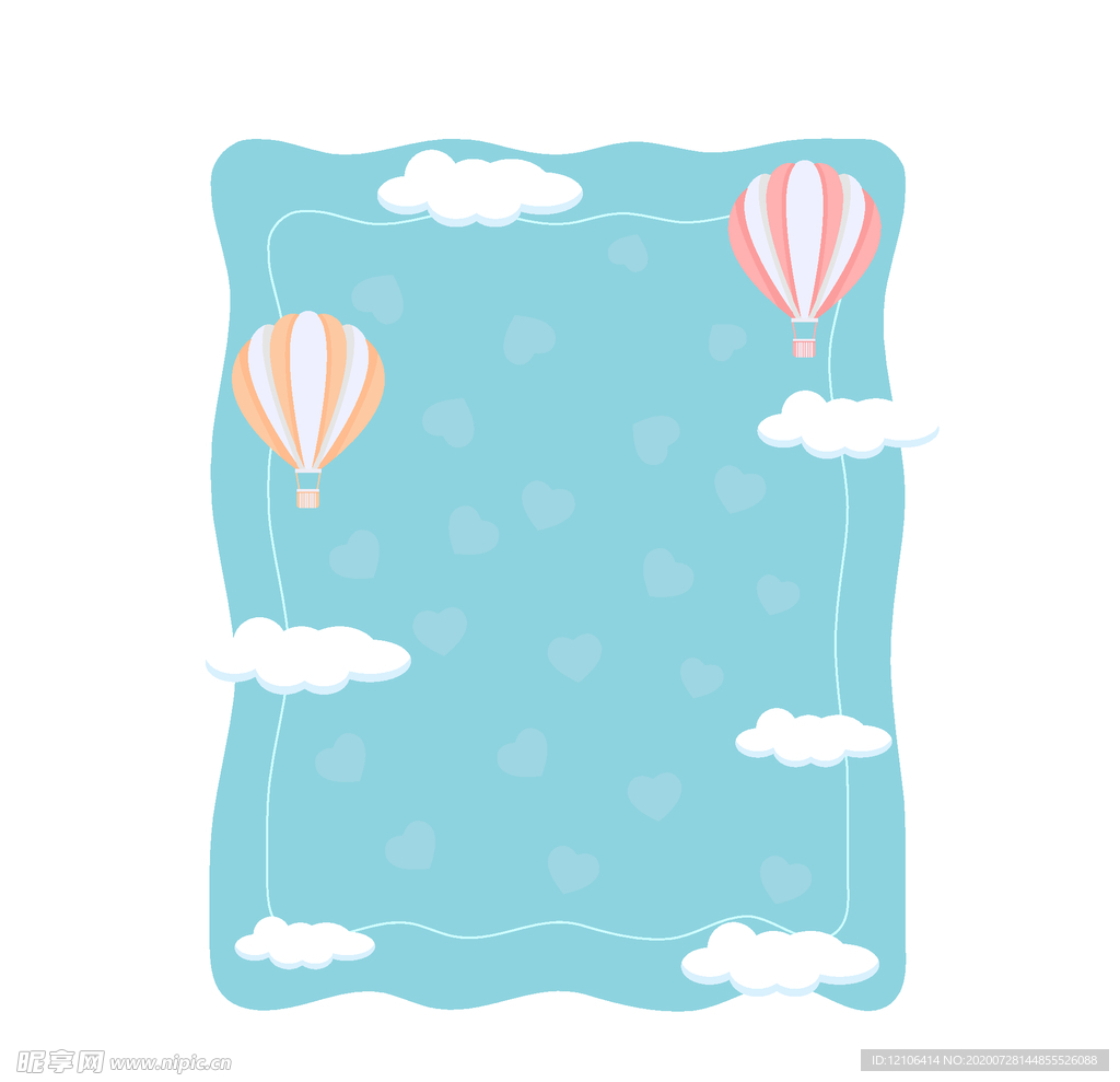 蓝天白云可爱热气球矢量免抠边框