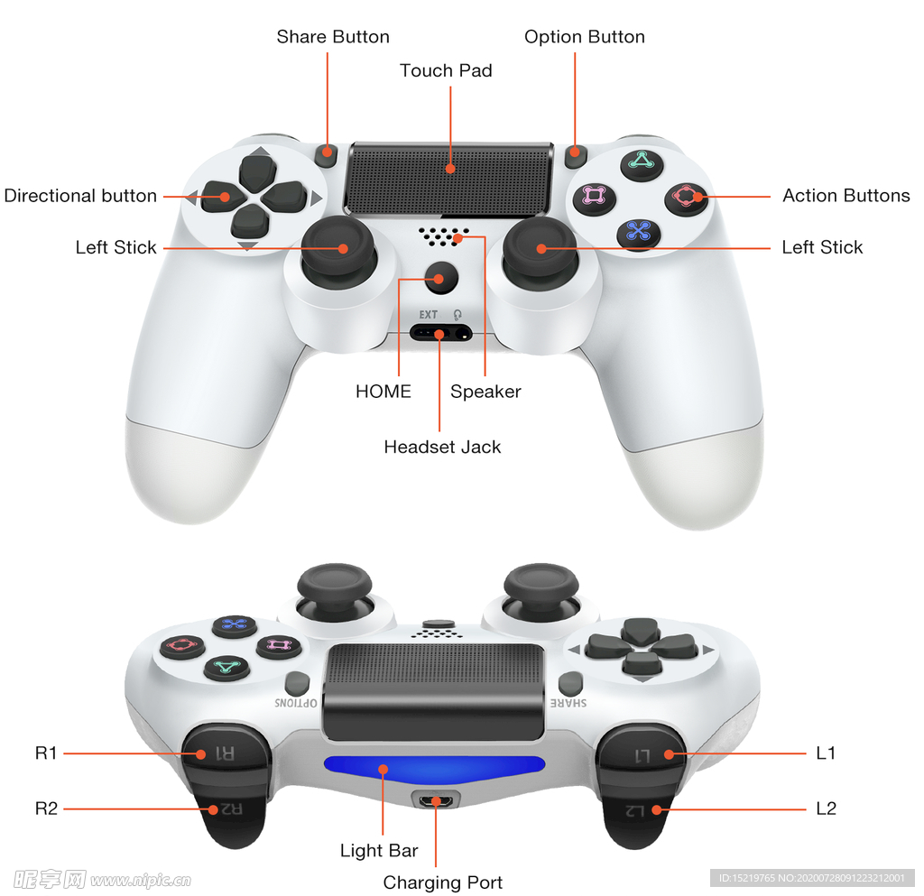 PS4无线手柄 白色手柄 尺寸