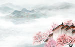 山水古风壁画墙画背景素材