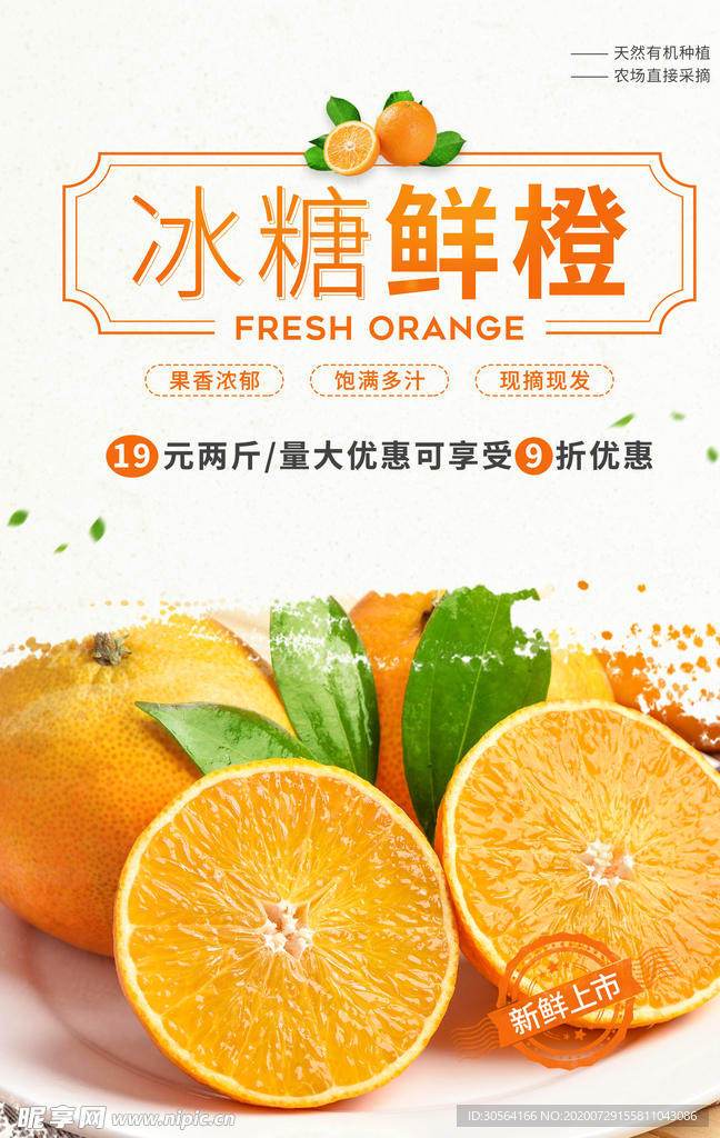 冰鲜鲜橙水果活动促销海报素材