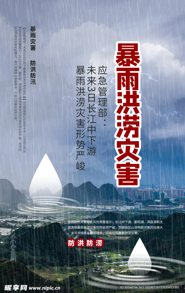 暴雨防洪社会公益宣传海报素材