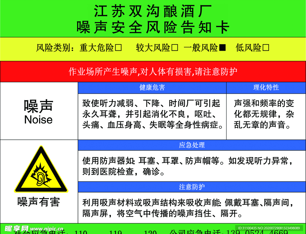 噪声安全风险告知卡