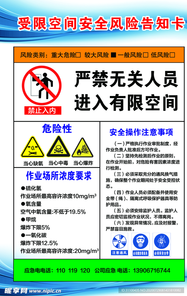 受限空间安全风险告知卡