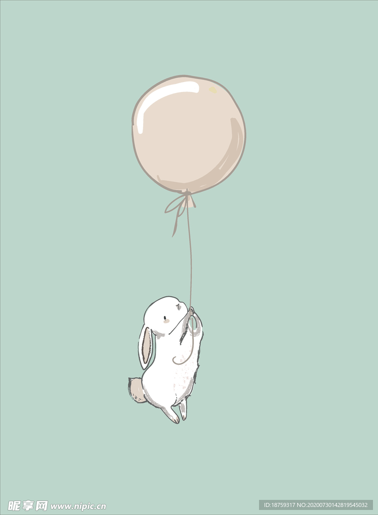 手绘插画兔子气球壁纸