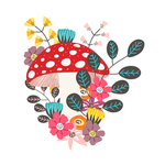 手绘蘑菇花朵插画