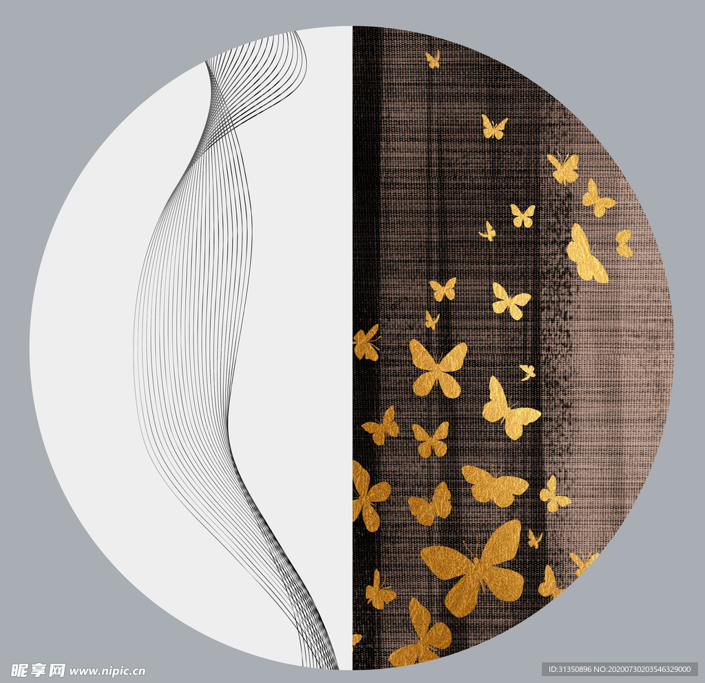 新中式蝴蝶线条视觉几何装饰画