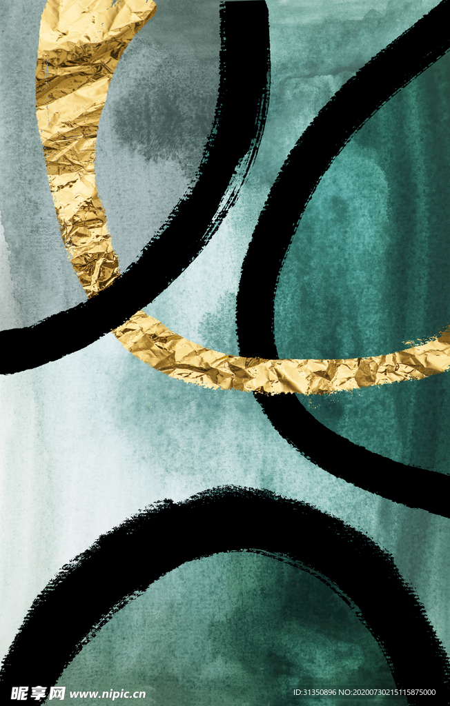 新中式墨绿色金箔泼墨装饰画