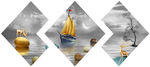 新中式大海帆船天空月亮装饰画
