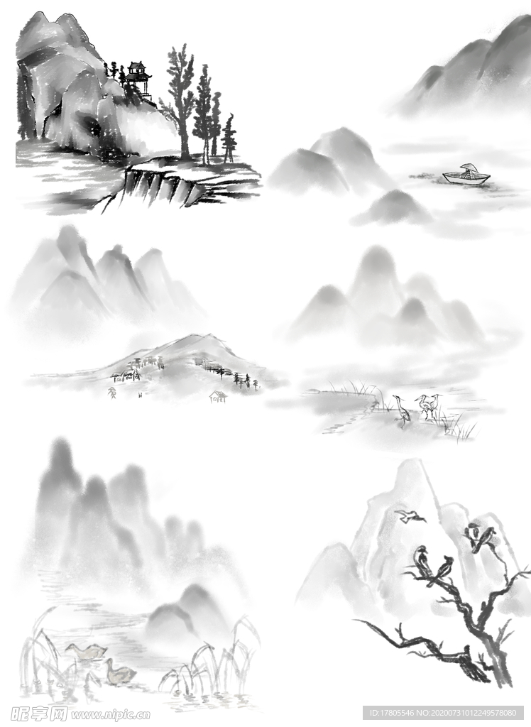 水墨素材 毛笔画素材 墨迹素材