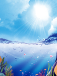 清新夏日海底天空背景插画