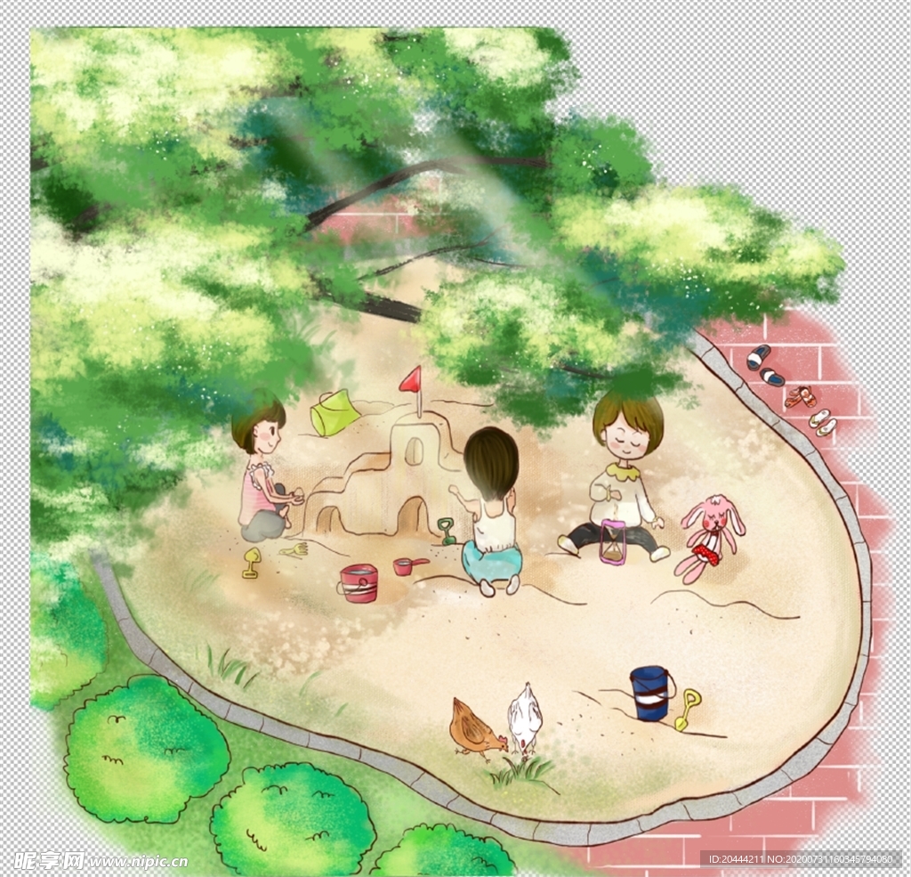 夏日清新儿童玩耍沙池