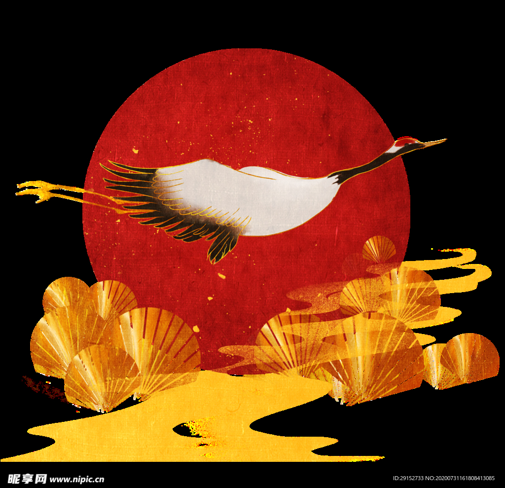 国潮浮世绘仙鹤素材