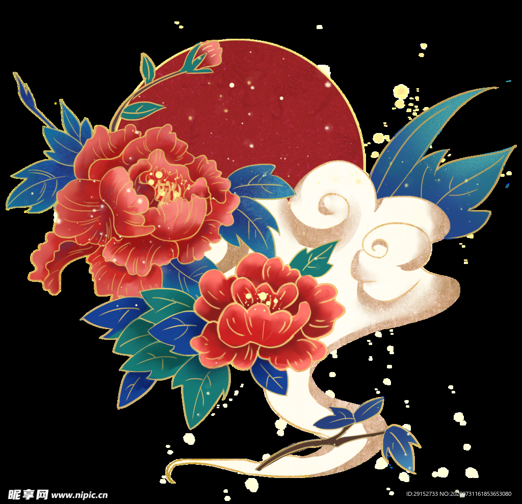 国潮复古中国风牡丹花