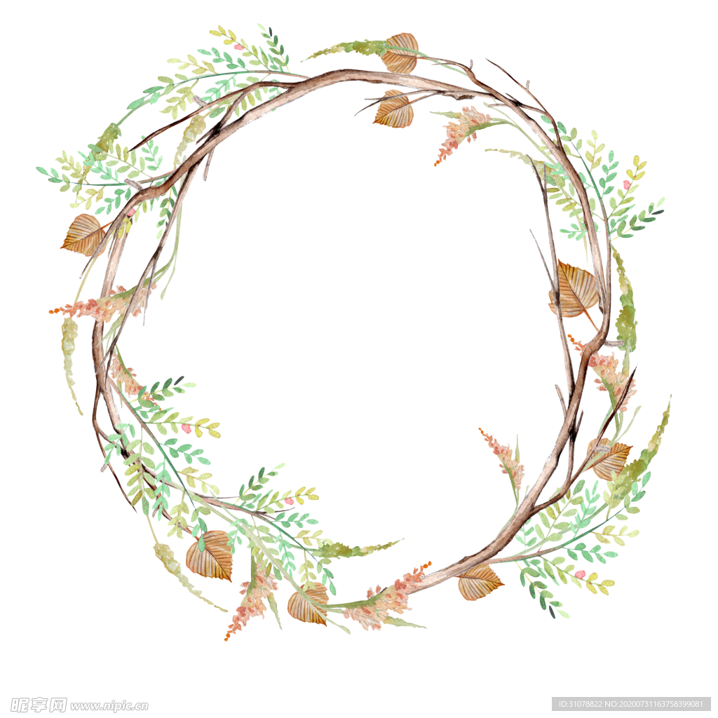 小清新水彩花圈绘画