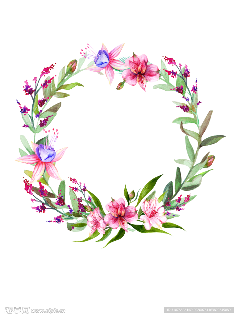 小清新水彩花圈绘画
