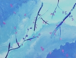 桃花水彩水墨画背景