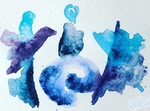 紫色青色蓝色浅蓝水彩水墨画