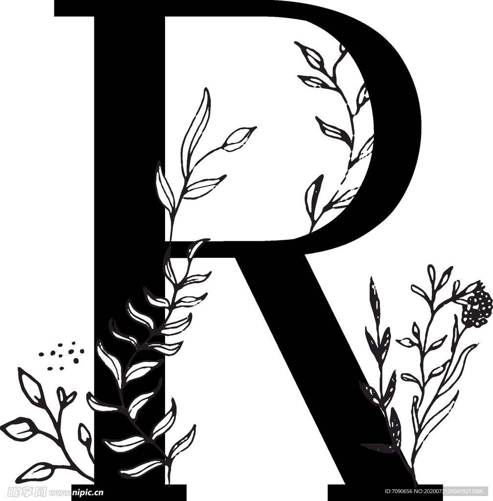手绘花纹字母
