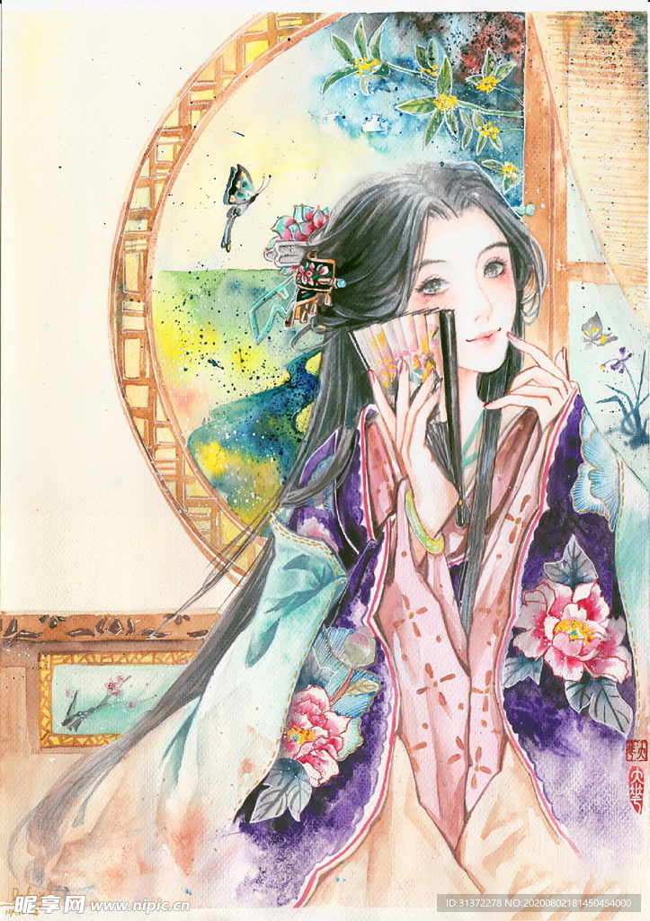 古装帅哥美女插画图片