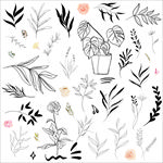 黑白线描花枝花叶剪影
