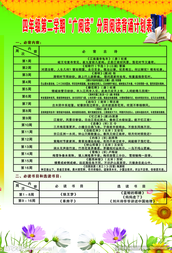 四年级第二学期广阅读计划表