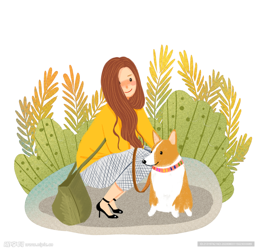 女孩和狗插画
