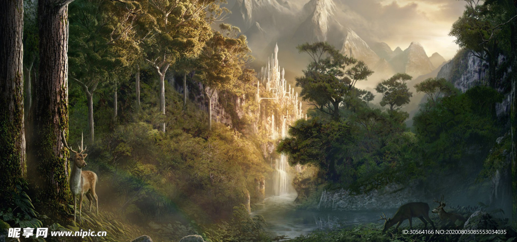 森林梦幻童话清新背景素材