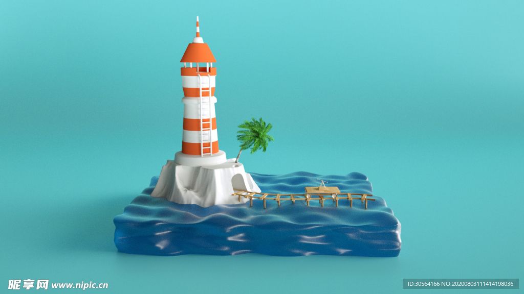 灯塔立体展台夏季海报背景素材