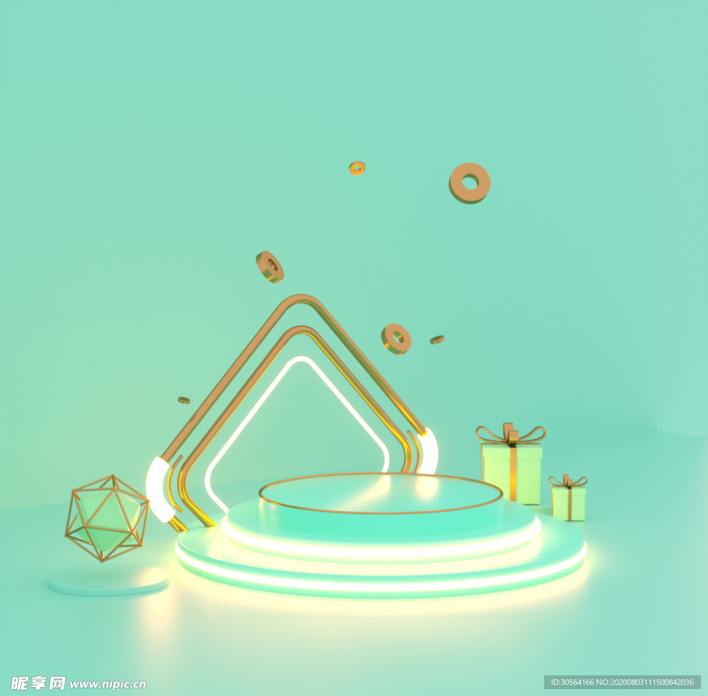 绿色光线展台立体促销背景素材