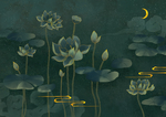荷花烫金国风古风壁画墙贴素材