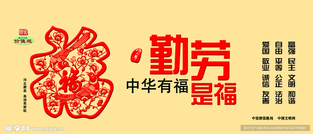 勤劳   福   中华