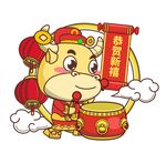 2021年恭贺新禧拜年卡通小牛