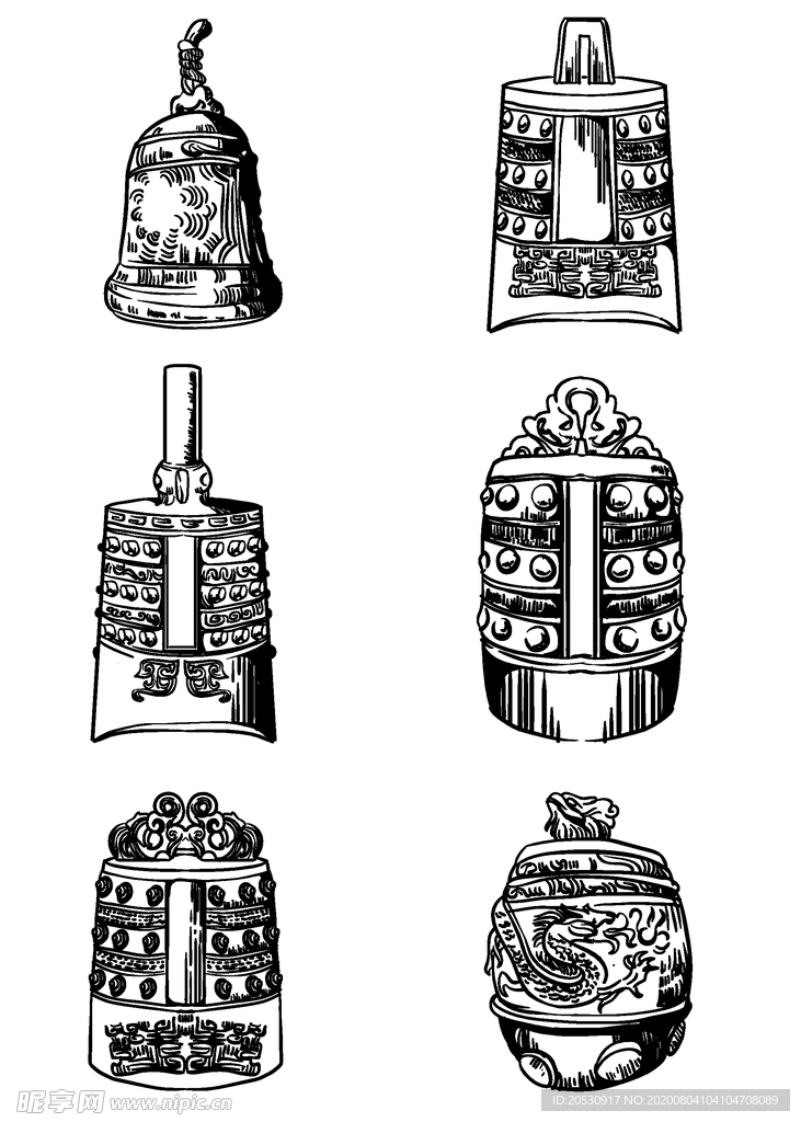 手绘乐器编钟插画
