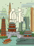 江苏城市建筑物插画