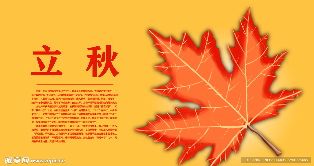立秋枫叶手绘横版分层