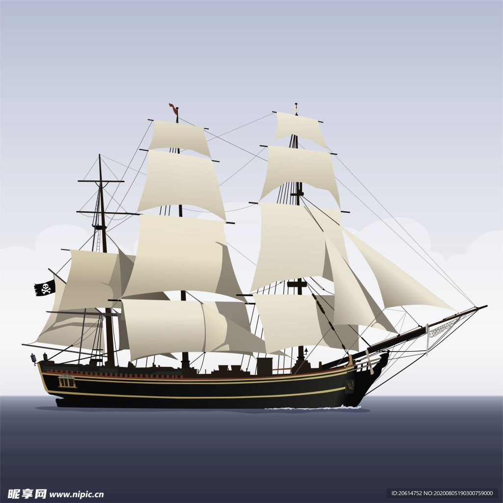 海上行驶的白色帆船漫画海报