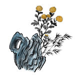 水墨竹子 手绘花草 牡丹花园