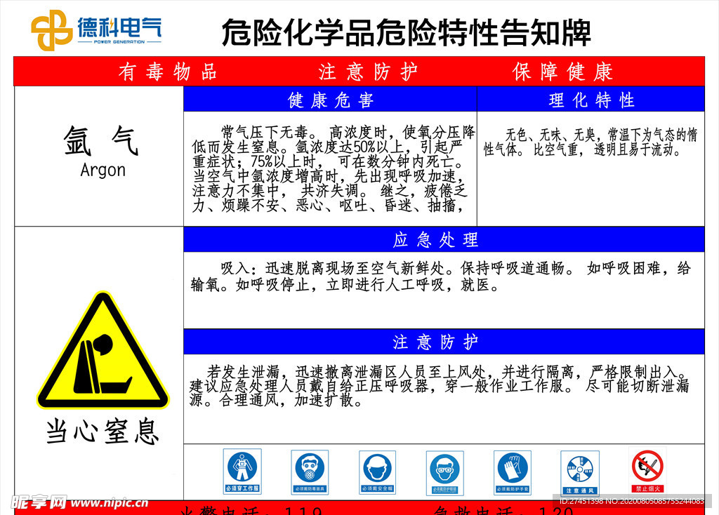 氩气特性告知牌