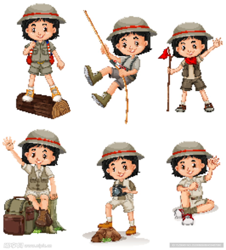 卡通野营学生