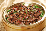 盘菜心蒸牛肉