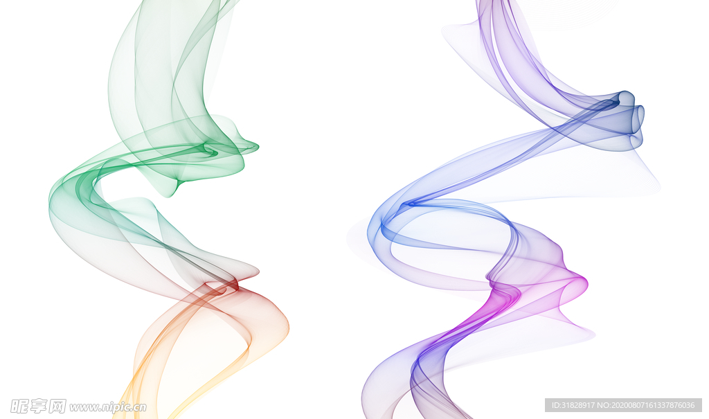 手绘新中式抽象彩色烟雾线条