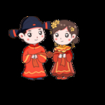 手绘中式新郎新娘免抠设计元素