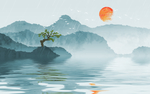 国风山水墙贴墙画壁画背景素材