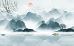国风山水墙贴墙画壁画背景素材