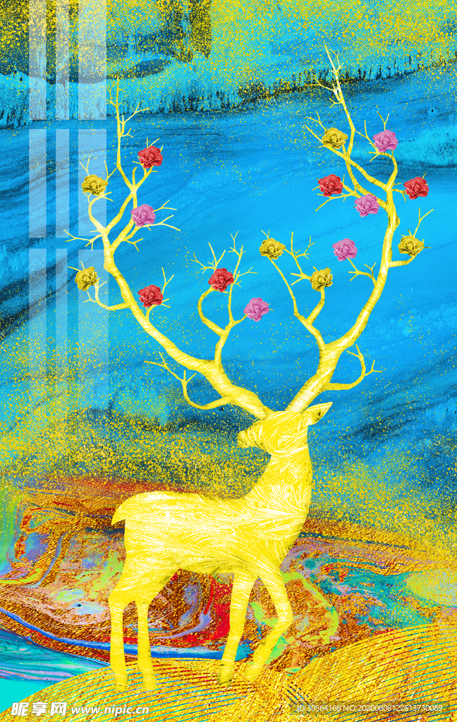 国风复古墙贴墙画壁画背景素材