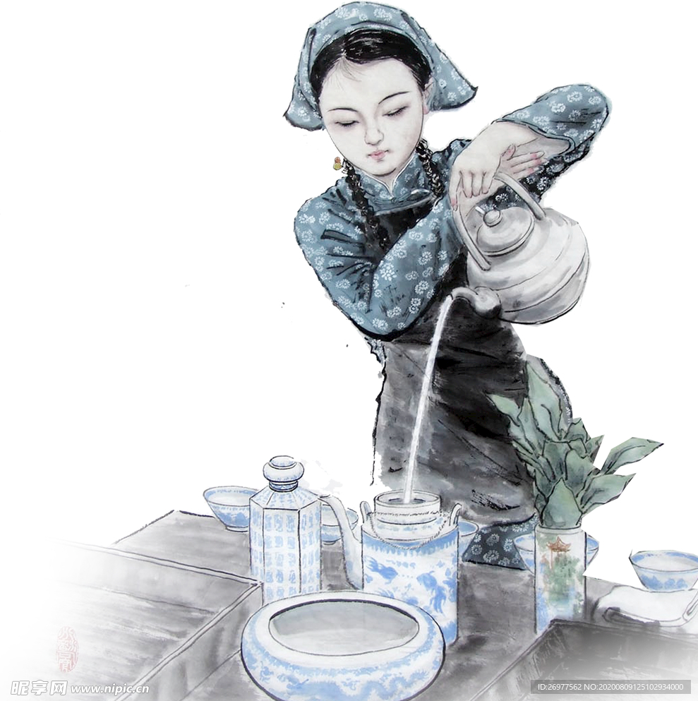 古典倒茶美女