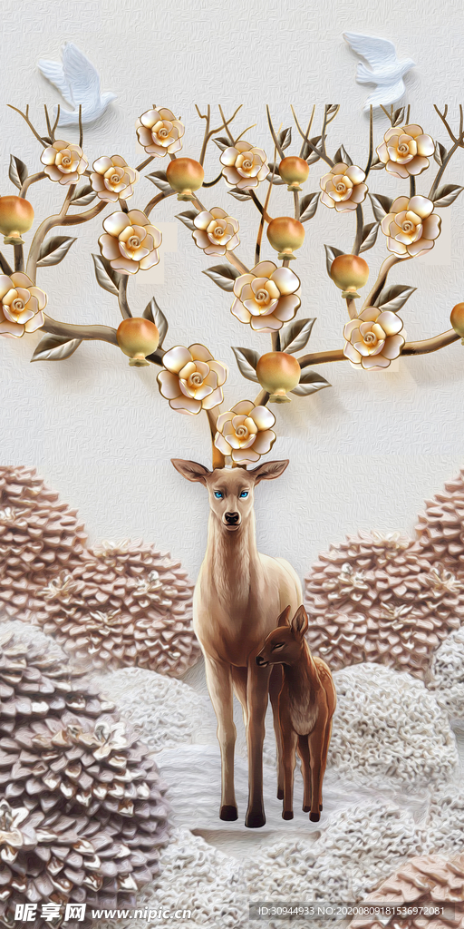 浮雕麋鹿现代装饰画
