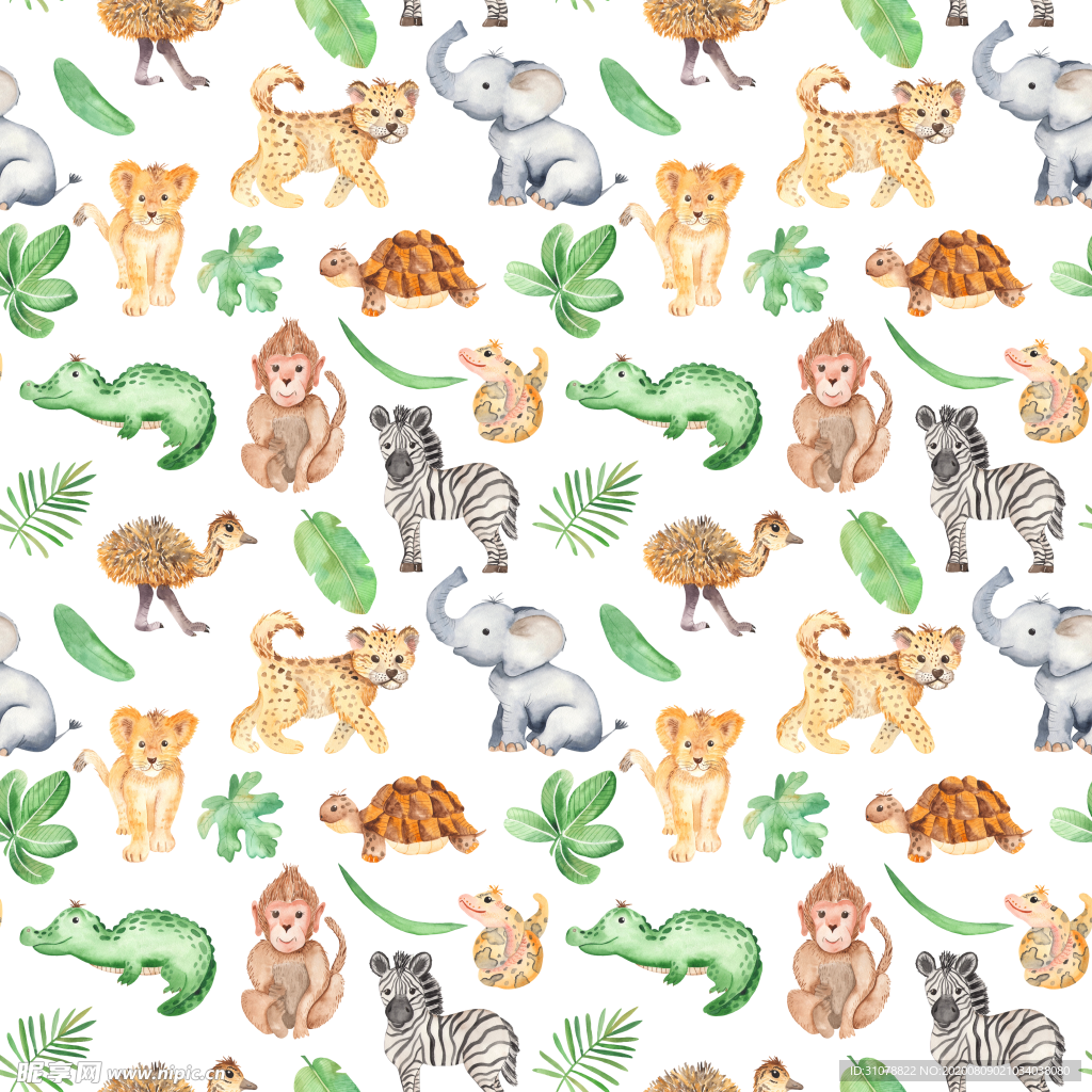 森系动物植物拼接背景