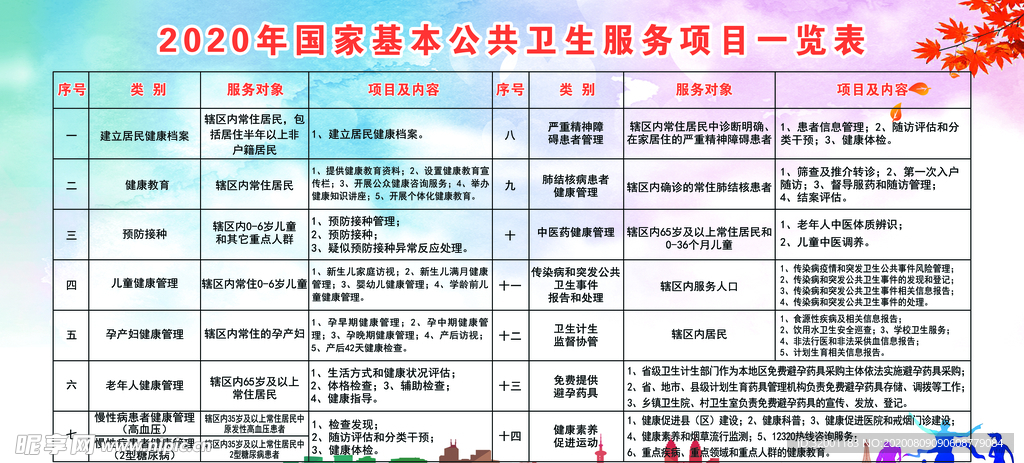 国家基本公共卫生服务一览表