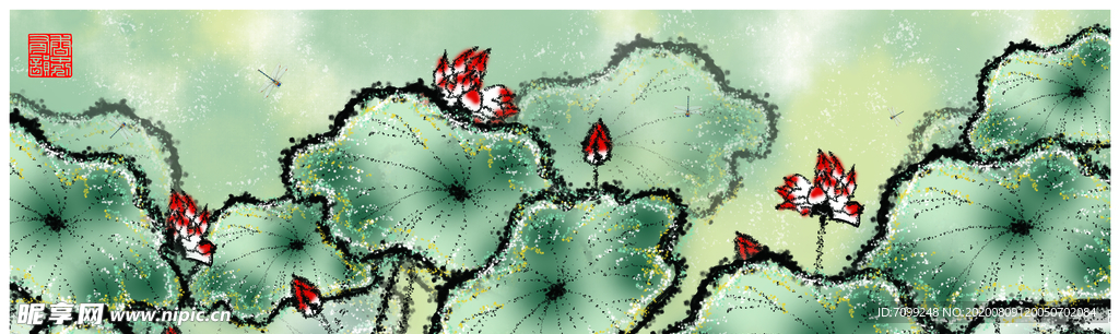 莲花荷花鱼禅意装饰画
